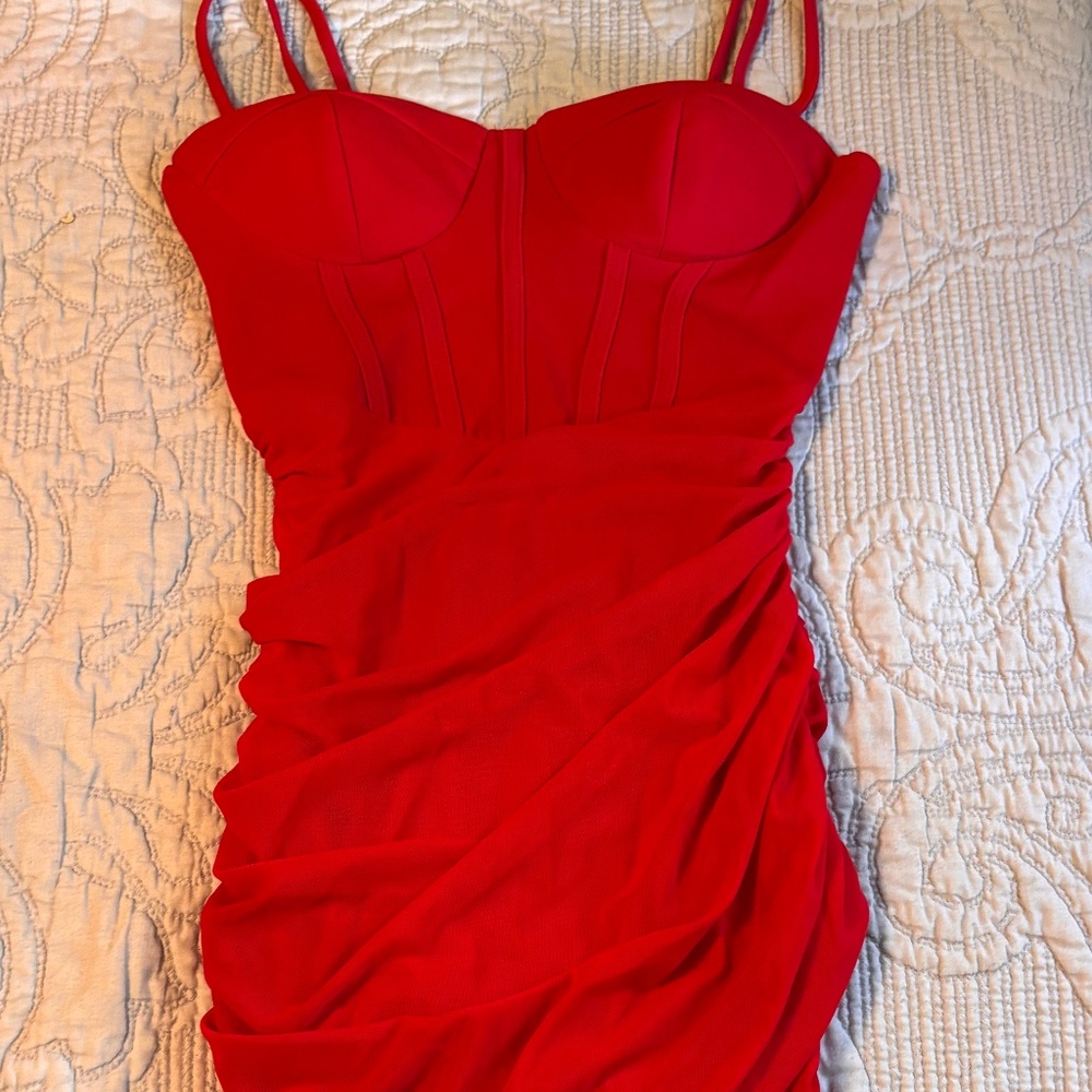 Privy Dress Red Sleeveless Ruched Bodice Sz Small